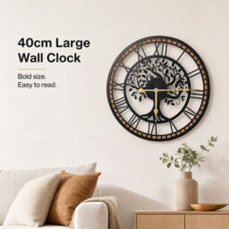 Yezi Wall Clock Silent Quartz Tree Design 40Cm Face For Living Room Black - thumbnail 8