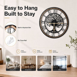 Yezi Wall Clock Silent Quartz Tree Design 40Cm Face For Living Room Black - thumbnail 9