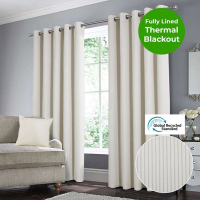 "Home Curtains Linnea Cord Lined Blackout 90W X 90D"" (229X229Cm) Cream Eyelet Curtains (Pair)"