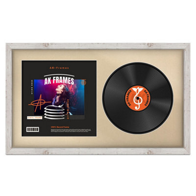 "30X17"" White Rustic Modern Vinyl Record Frame With Ivory Mount For 12 Inch Lp Album Cover & Disc - Ak Frames" - image 1