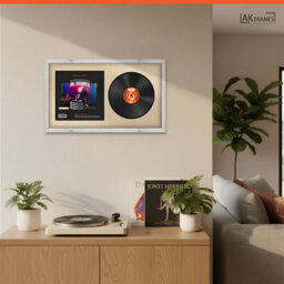 "30X17"" White Rustic Modern Vinyl Record Frame With Ivory Mount For 12 Inch Lp Album Cover & Disc - Ak Frames" - thumbnail 5