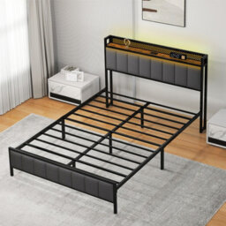 Levede King Bed Frame Upholstered Headboard Metal Base Led Usb Lights - thumbnail 8