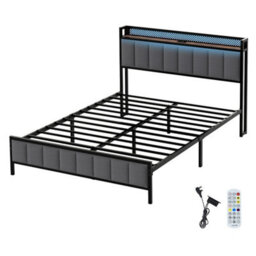 Levede King Bed Frame Upholstered Headboard Metal Base Led Usb Lights - thumbnail 2