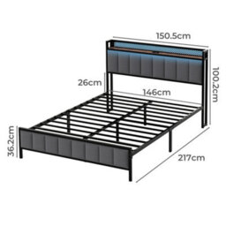 Levede King Bed Frame Upholstered Headboard Metal Base Led Usb Lights - thumbnail 4