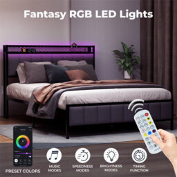 Levede King Bed Frame Upholstered Headboard Metal Base Led Usb Lights - thumbnail 6