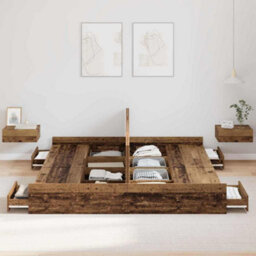 Berkfield Modern Storage Bed Frame Old Wood 180 X 200 Cm Engineered Wood - thumbnail 4