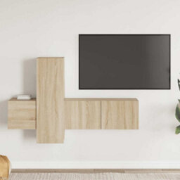 Berkfield Sturdy 3 Piece Tv Cabinet Set Sonoma Oak Engineered Wood - thumbnail 2