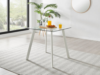 Furniturebox Seattle 4 Seater Glass And White Metal Leg Square Dining Table For A Scandinavian Minimalist Look - image 1