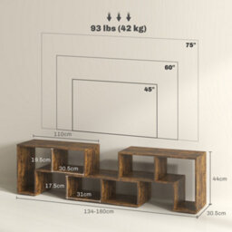 Homcom Tv Unit For Tvs Up To 75 Inches, Free Combination Tv Stand, Brown - thumbnail 3