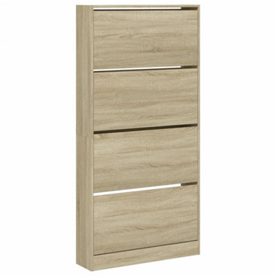 Berkfield Modern Shoe Cabinet With 4 Flip-Drawers Sonoma Oak 80X21X163.5 Cm