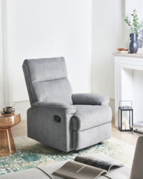 Beliani Recliner Chair Everton With Footrest Fabric Grey - thumbnail 2