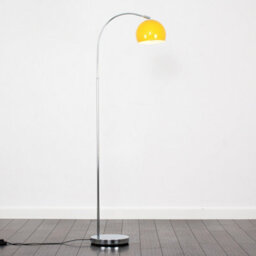 Valuelights Designer Style Polished Chrome Stem Floor Lamp With Yellow Metal Dome Light Shade With Led Gls Bulb In Warm White - thumbnail 2