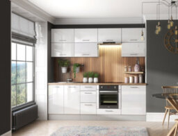Impact Furniture White Gloss Kitchen Cabinets Set 11 Units Modern Slim Larder Storage Soft Close Base Wall 280Cm Ella - thumbnail 5