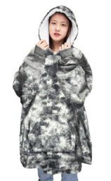 Homes & Linen Tie Dye Grey Oversized Hoodie Wearable Giant Hooded Sherpa Fleece Soft Warm