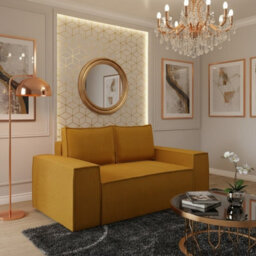 Malaga Small Mdf Sofa Bed With Sleeping Function Dl Fold Out Seat Storage Compartment 188X94X104Cm Mustard Corduroy - thumbnail 1