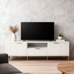 Tv Cabinet, White Tv Unit With 1 Drawer, 2 Door, Open Shelf