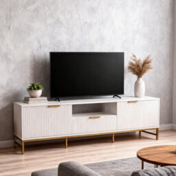 Tv Cabinet, White Tv Unit With 1 Drawer, 2 Door, Open Shelf - thumbnail 6