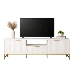 Tv Cabinet, White Tv Unit With 1 Drawer, 2 Door, Open Shelf - thumbnail 3