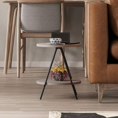 Decortie Essel Modern Round Side End Table 35Cm Black Metal Legs Mocha Grey Living Room H 42Cm - image 1