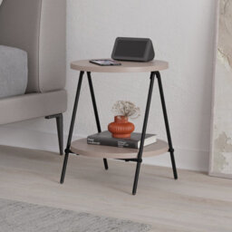 Decortie Essel Modern Round Side End Table 35Cm Black Metal Legs Mocha Grey Living Room H 42Cm - thumbnail 9