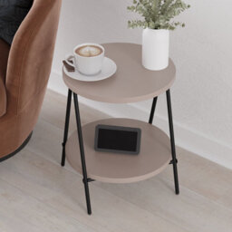 Decortie Essel Modern Round Side End Table 35Cm Black Metal Legs Mocha Grey Living Room H 42Cm - thumbnail 8