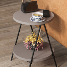 Decortie Essel Modern Round Side End Table 35Cm Black Metal Legs Mocha Grey Living Room H 42Cm - thumbnail 5