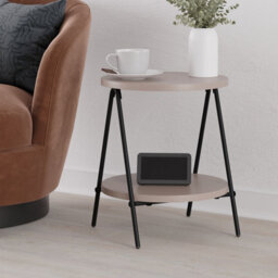 Decortie Essel Modern Round Side End Table 35Cm Black Metal Legs Mocha Grey Living Room H 42Cm - thumbnail 6