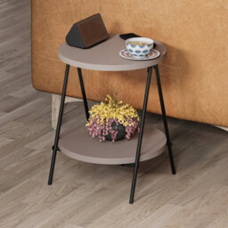 Decortie Essel Modern Round Side End Table 35Cm Black Metal Legs Mocha Grey Living Room H 42Cm - thumbnail 4