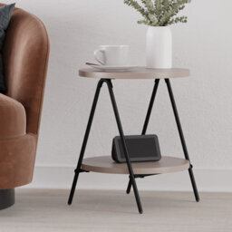Decortie Essel Modern Round Side End Table 35Cm Black Metal Legs Mocha Grey Living Room H 42Cm - thumbnail 7