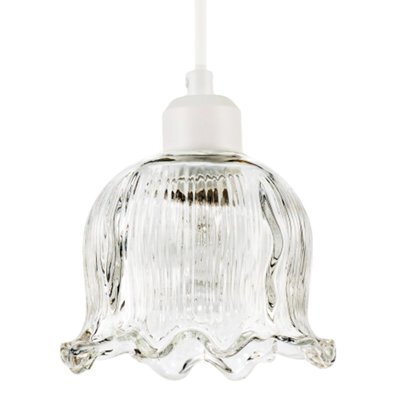 Happy Homewares Transparent Ribbed Glass Pendant Lighting Shade In Compact Bell Shape - image 1