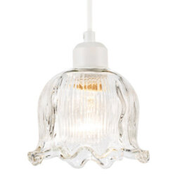 Happy Homewares Transparent Ribbed Glass Pendant Lighting Shade In Compact Bell Shape - thumbnail 2