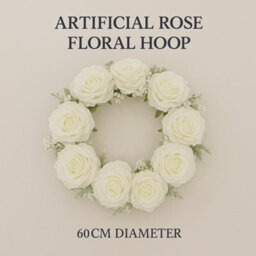 Sandra Chaircovers Rose Collection, 60Cm Diameter, Single, Ivory Artificial Rose Floral Hoop, Silk Flowers, Wedding Event Table Arch Decor - thumbnail 2