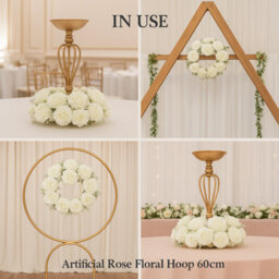 Sandra Chaircovers Rose Collection, 60Cm Diameter, Single, Ivory Artificial Rose Floral Hoop, Silk Flowers, Wedding Event Table Arch Decor - thumbnail 5