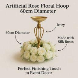 Sandra Chaircovers Rose Collection, 60Cm Diameter, Single, Ivory Artificial Rose Floral Hoop, Silk Flowers, Wedding Event Table Arch Decor - thumbnail 4