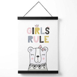 Artze Wall Art Cute Girls Rule Bear Scandi Quote Art Print With Black Frame Size: A4 - thumbnail 1