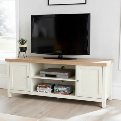 Home Source Avon 2 Door 36mm Thick Top Wide Tv Stand Shelf Unit Cream - image 1