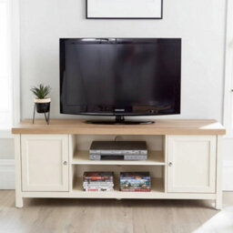 Home Source Avon 2 Door 36mm Thick Top Wide Tv Stand Shelf Unit Cream - thumbnail 2