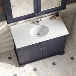 Hudson Reed Floor Standing 2-Door Traditional Vanity With 1 Tap Hole White Marble Top & Basin, Twilight Blue, 1020X470mm - thumbnail 3