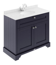 Hudson Reed Floor Standing 2-Door Traditional Vanity With 1 Tap Hole White Marble Top & Basin, Twilight Blue, 1020X470mm