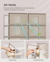 Songmics Shoe Boxes, Pack Of 18 Stackable Shoe Storage Organisers, Foldable & Versatile For Sneakers, Transparent & Oatmeal Beige - thumbnail 6