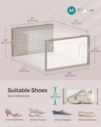 Songmics Shoe Boxes, Pack Of 18 Stackable Shoe Storage Organisers, Foldable & Versatile For Sneakers, Transparent & Oatmeal Beige - thumbnail 2