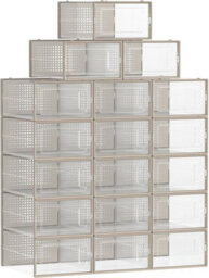 Songmics Shoe Boxes, Pack Of 18 Stackable Shoe Storage Organisers, Foldable & Versatile For Sneakers, Transparent & Oatmeal Beige - thumbnail 7