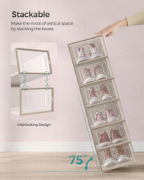 Songmics Shoe Boxes, Pack Of 18 Stackable Shoe Storage Organisers, Foldable & Versatile For Sneakers, Transparent & Oatmeal Beige - thumbnail 4