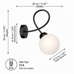 Luminosa Lighting Luminosa Lyra Globe Wall Lights Black White Glass Shade 1X E27 - thumbnail 3