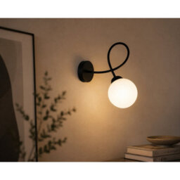 Luminosa Lighting Luminosa Lyra Globe Wall Lights Black White Glass Shade 1X E27 - thumbnail 2