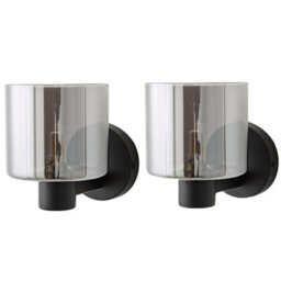 Valuelights Demi Pair Of Matte Black And Smoked Glass Wall Lights And Bulbs - thumbnail 1