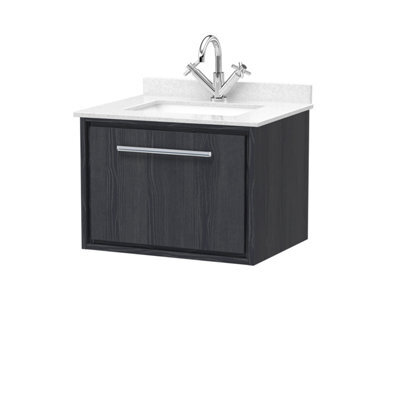 Hudson Reed Wall Hung 1-Drawer Vanity & Marble Top Underslung Basin, Graphite Grey Woodgrain, 620X470X509mm - image 1