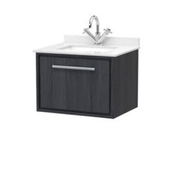 Hudson Reed Wall Hung 1-Drawer Vanity & Marble Top Underslung Basin, Graphite Grey Woodgrain, 620X470X509mm - thumbnail 2