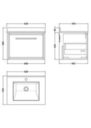Hudson Reed Wall Hung 1-Drawer Vanity & Marble Top Underslung Basin, Graphite Grey Woodgrain, 620X470X509mm - thumbnail 3