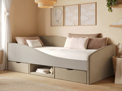 Flair Aubrey Beige Velvet Storage Low Sleeper Bed With Beige Cord - image 1